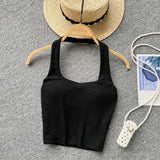 Summer Basic Halter Sexy Camisole Women Elastic Waist Design Slim Strap Top Korean Female Y2K Backless Beach