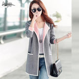 Autumn Knitted Women Cardigan Korean Plus Size Jacket Fashion Medium Length Female Long Sleeve Sweater Ladies Tops