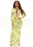 Print Sexy Hollow Out Keyhole Long Bodycon Party
