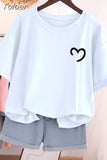 100 Cotton L-5XL Plus Size T Shirt Love Print Tshirt Short Sleeve Women's Tops Summer Kawaii Couple O Neck T