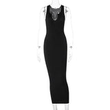 Summer Ribbed Knitted V Neck Black Long Dress Women Sleeveless Slim Party Club Elegant Female Bodycon Midi Dress Streetwear