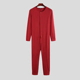 Men Pajamas Jumpsuit Homewear Solid Color Long Sleeve Comfortable Button Leisure Sleepwear Men Rompers Nightwear