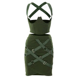 Sexy Bandage Dress Sets Womens Clubbing Outfits Two Piece Set Corset Top and Mini Skirts Matching Sets