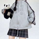 QWEEK Kawaii Hoodie Women Zip Up Sweatshirt Preppy Style 2021 Korean Fashion Zipper Tracksuit Cute Tops Thick Harajuku