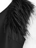 Street Style One-Shoulder Feather Long Slim Dress In Spring 2024-Outfit