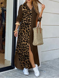 ZANZEA Fashion Women Shirt Dress 2022 Spring Autumn Leopard Printed Patchwork Maxi Dresses Long Sleeve Loose Oversize Robe