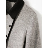 Autumn And Winter Retro New Fashion Double Buckle Leisure Long Temperament Bump Color Small Collar Hairs Of The Coat