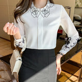 Spring chiffon Blouse lantern sleeve Tops Blusas Mujer Fashion floral printing shirts Women's