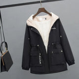 New Women Jackets Zipper Pockets Casual Long Sleeves Coats Winter Hooded Jacket Windbreaker Female Basic Coat Plus Size