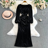 Diamond Bag Hip Fish Tail Velvet Dress 2025 Autumn And Winter New Large Size Fat Mm Thin Dress