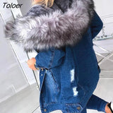 Women Jacket Ripped Plush Streetwear Slim Buttons Denim