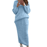 Autumer Winter Knit Pullover Crew Neck Long Sleeve Top Two Piece Sets Sweater Women Skirt Chic Pulls Korean Elegant