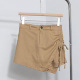 Real Shooting Babes Style Design Side Draw Rope Sexy High-Waisted Hip Skirt Irregular Elastic Short Skirt