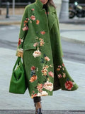 and winter long woolen coat solid color temperament commuter beltless lapel loose-fitting woolen green