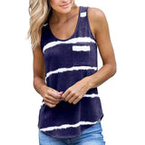 Summer Women Striped Vest Top Pocket Sleeveless Tie Dye Casual Tank Tops Fashion Sexy Beach Loose Tops Tees Female