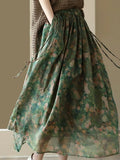 New Heavy Industry Print Skirt In The Summer Of 2023 Is Elegant Cotton And Linen Half Skirt, Lady's Vintage Broken Flower Big Swing Skirt.-Outfit