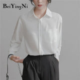 Womens Tops And Blouses Solid Color Pocket Chiffon Casual Office Ladies Blusas White Black Shirt Female Blouse