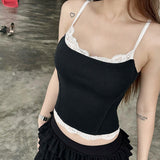Lace Lace Fashion Design Sense With A Small Sling Top Girl 2024 Hot Girls Sexy Knitted Vest-Outfit
