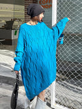 Blue Big Size Long Knitting Sweater Round Neck Long Sleeve Women Pullovers New Fashion Tide Autumn Winter 2022