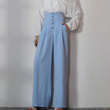 TWOTWINSTYLE Casual Wide Leg Pants For Women High Waist Patchwork Button Loose Solid Minimalist Trousers Female Fashion