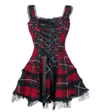 Plaid Printed Lock Lace-up Sleeveless Mesh