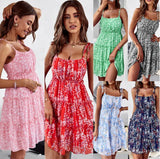 2023 Summer V Neck Sexy Mini Dress Hollow Tie Back Women Spaghetti Strap Dresses Boho Casual Beach Short Dress