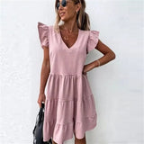 Dress 2021 Women Ruffle Spring Street Sexy Casual Slim Thin Beach Party O Neck Mini Polka Dot Dress Vestidos De