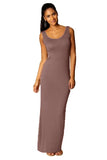 Tank Solid Summer Long Dress Sleeveless Elegant Female Thin Sexy Dress O-Neck Vest Slim Maxi Beach Simple Sheath