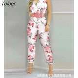 Jumpsuits Elegant 2023 Jumpsuits Sexy V-neck Sleeveless Printed Jumpsuit New Fashion with Belt Vest Playsuit