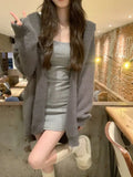 Autumn Elegant Sweater Coats with Hooded Women Pure Color Knitted Cardigan Y2k Clothing Korean Fashion Outwear Office