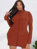 Plus Size High Collar Long Sleeve Bodycon
