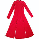 Women Red Vent Split Joint Long Temperament Dress New Turtleneck Long Sleeve Loose Fit Fashion Spring Summer 2023