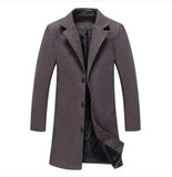 Autumn Winter Men Wool Blends Jacket Medium-Length Slim Single-Breasted Men Casual Trench Coat Solid Color Coat