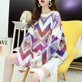 And Winter Sweater Women Retro Striped Loose Sweater Pullover Casual Lazy Fashion Knitted Puff Sleeve Warm