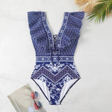 Shoulder Lotus Side Deep V Sexy Bare Back Swimsuit Woman 2025 New Swimsuit