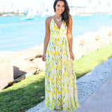 Sexy Printed Beach Dress Women New High Waist Sleeveless V Neck Spaghetti Strap Dress Female Fashion Spring Summer