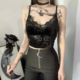 top Vintage Gothic Velvet Black Women Camis Grunge Punk Sexy Lace Trim Bodycon Crop Tops Elegant Backless Emo Streetwear-Outfit