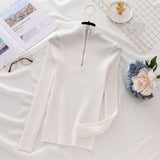Solid Zipper Pullover Sweater Knitted Autumn and Winter 2021 Long Sleeve Pull Femme Slim Jumper Women Sweaters Tops