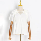 Elegant Loose Women T Shirt O Neck Short Sleeve Ruched Hollow Out T-Shirts Female Fashion Clothes 2020