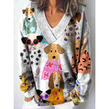 Christmas Abstract 3D Print Big V-Neck Long-Sleeved