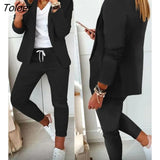 Piece Sets Womens Elegant Blazer Coat Long Pants Suit Autumn Winter Casual Fashion Office Lady Outfits Chic Daily