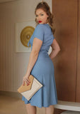 Sweet V-neck Short Sleeves Solid Bow Midi Mermaid Casual