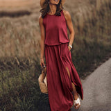 Summer New Women's Rounded Sleeveless Dress Open Multi-Colored Long