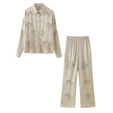 Street Style Beaded Embroidered Shirt With Beaded Embroidered Pants In Spring 2024-Outfit