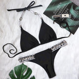 Toloer 2023 Swimsuit Sexy Crystal Diamond Women's Swimwear Plain Strap Backless