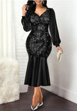 Elegant Sequins V Neck Long Sleeve Mermaid