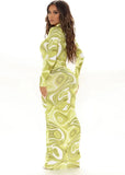 Print Sexy Hollow Out Keyhole Long Bodycon Party