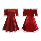Miss Claus Dress Women Christmas Fancy Party Sexy Santa Off Shoulder Outfits Warm Ladies Velvet A-Line Short Dress-Outfit