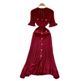 Retro Style High-End Knitted Dress Women's Summer Lotus Side Single Buckle Design Temperament Luxury