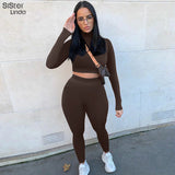 Sisterlinda Women Sporty Active Wear Matching Sets Fall Long Sleeve Tops Tees And Leggings 2 Two Piece Workout Outfits